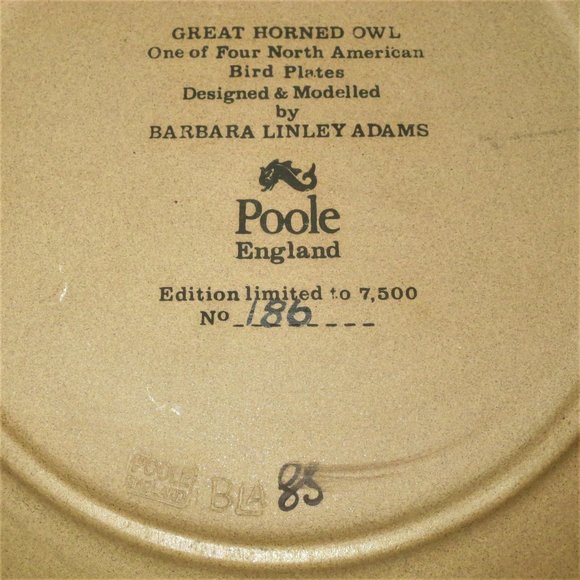 Great Horned Owl Collector Plate Designed by Barbara Linley Adams Poole England - Picture 5 of 5